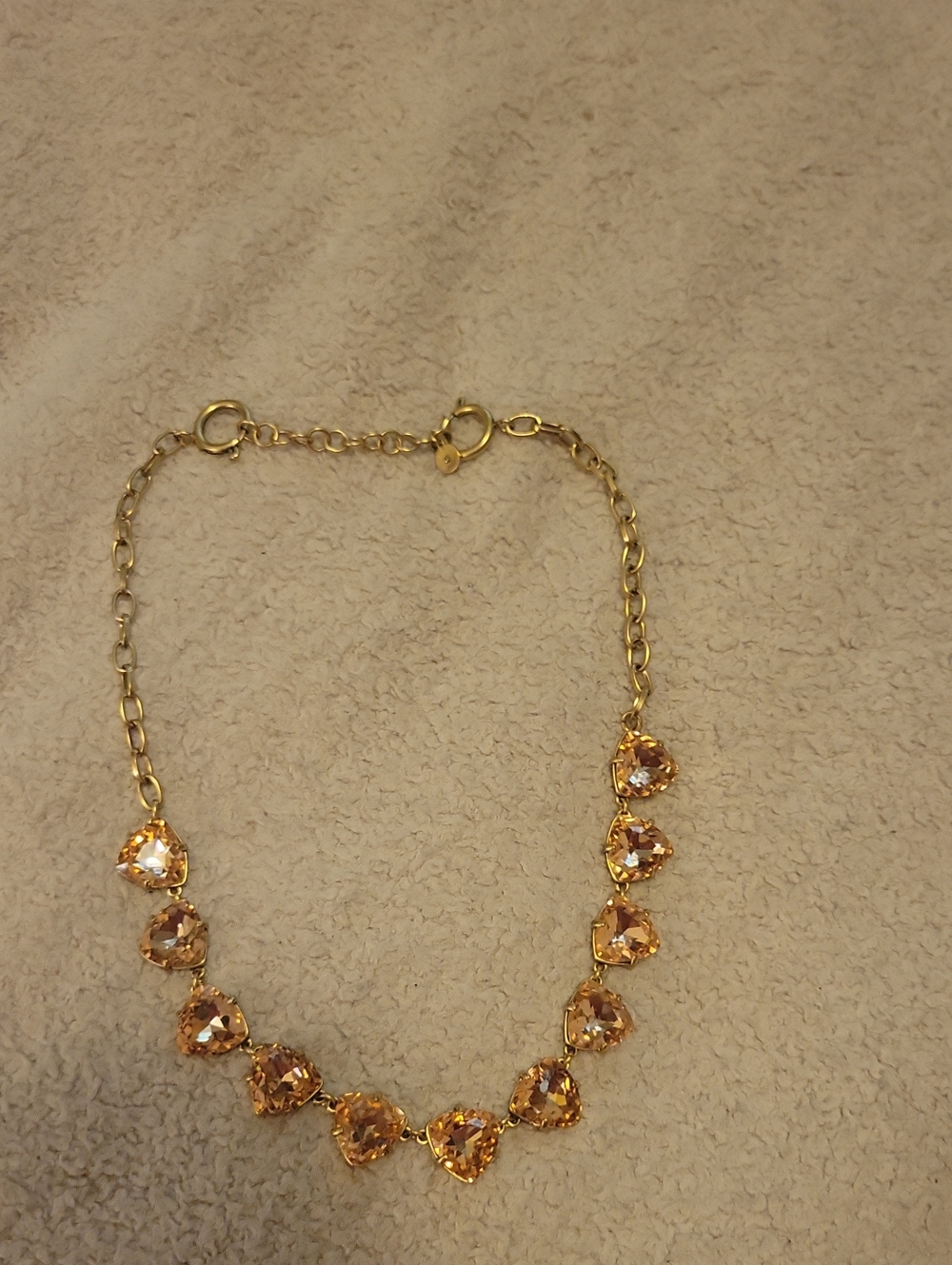 Stella & Dot Gold-Tone Necklace with Peach Crystal Hearts